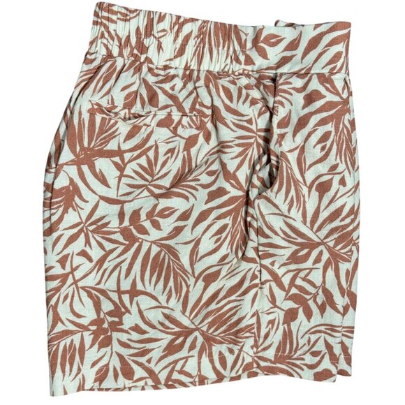 Monteau Los Angeles Womens Leaf Print Shorts Size M Pink White Linen Resort Wear - Picture 1 of 9